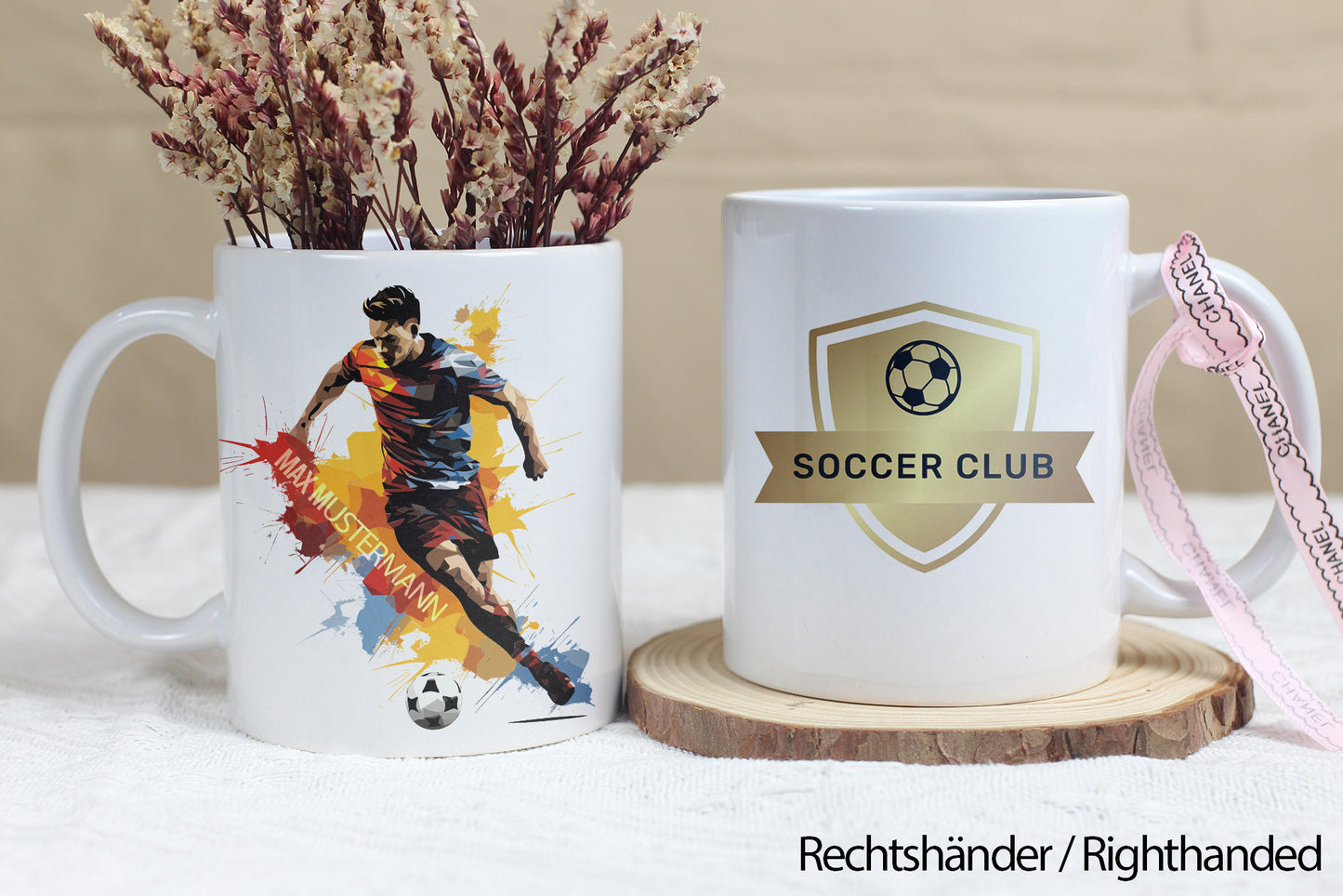 Personalisierte Fußballspieler-Tasse mit Vereinslogo